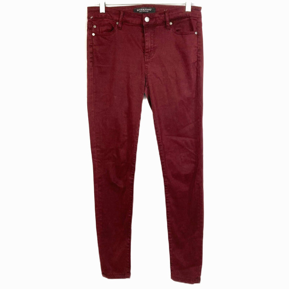 Liverpool Pants Womens Sz‎ 4 27 The Skinny Maroon Red Stretch Denim - Picture 1 of 15